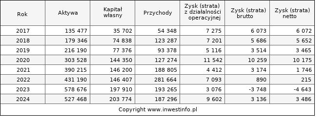 Jednostkowe wyniki roczne MLSYSTEM (w tys. zł.)